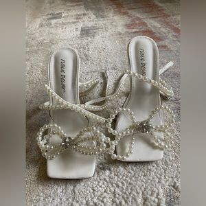 Public Desire Wrap Around Pearl Bow Square Heels